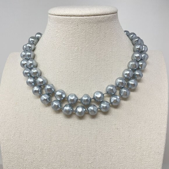 Vintage Marvella Double-Strand Gray Faux Pearl Necklace Gold-Tone Bow Closure - Picture 1 of 11
